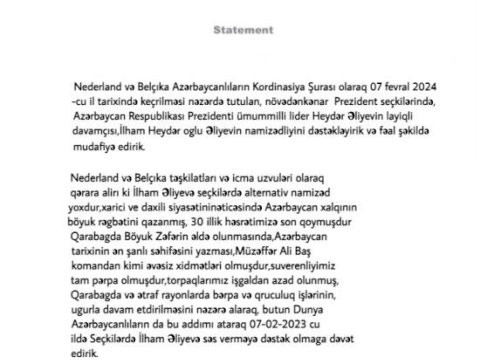 Niderland və Belçika azərbaycanlıları İlham Əliyevin namizədliyini dəstəkləyir
