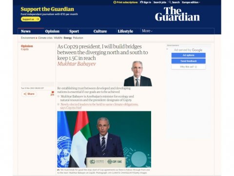 COP29-un prezidenti “The Guardian” nəşrinə müsahibə verib