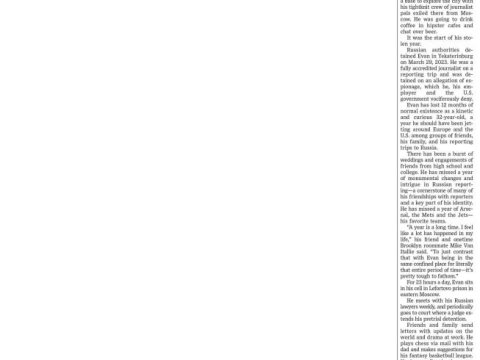 “Wall Street Journal” Rusiyada həbs olunan jurnalisti üçün BOŞ MANŞET ATIR