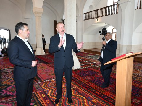 İlham Əliyev və Sadır Japarov Ağdam Cümə məscidinin AÇILIŞINDA