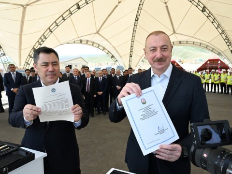 Prezidentlər Ağdamda məktəbin təməlini qoydular - FOTOLAR