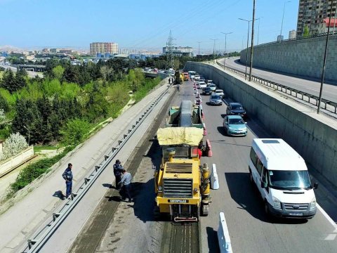 Bakı Dairəvi avtomobil yolunun bir hissəsi təmir olunur - FOTO/VİDEO