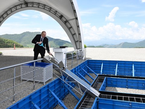 İlham Əliyev Turşsu qəsəbəsinin təməlini qoydu - FOTOLAR