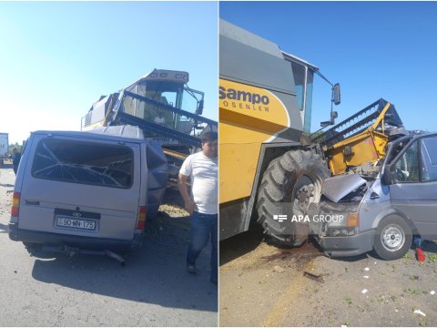 Kombaynla minik maşını toqquşdu - Xəsarət alan var 