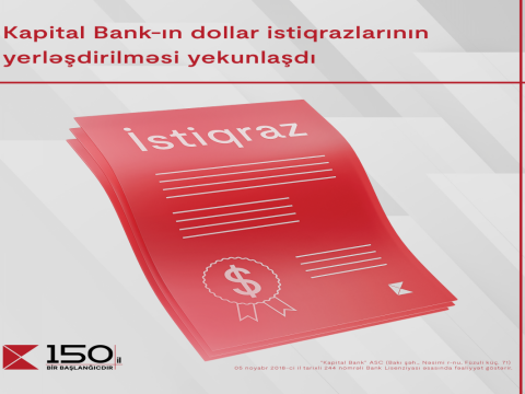 Kapital Bank-ın dollar istiqrazlarının abunə yazılışı ilə yerləşdirilməsi yekunlaşıb