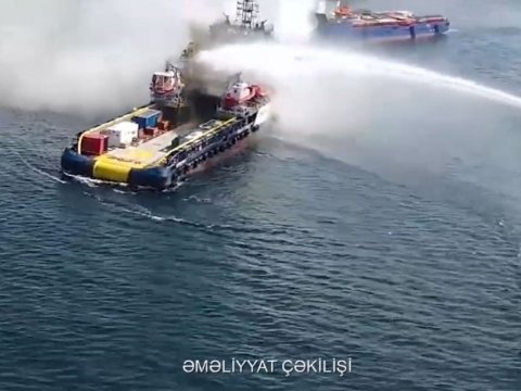 Xəzərdəki yanğın hələ də davam edir - VİDEO