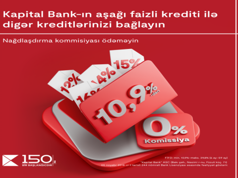 Kapital Bank-ın aşağı faizli krediti ilə digər kreditlərinizi bağlayın