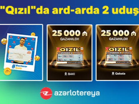 &ldquo;Qızıl&rdquo; ani lotereyasında 2 dəfə ardıcıl 25 000 manat qazanılıb