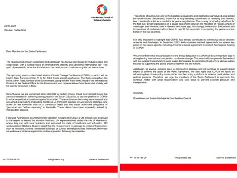 Azərbaycan diasporundan İsveçrə parlamentinə etiraz bəyanatı