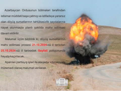 İstifadəyə yararsız döyüş sursatları MƏHV EDİLƏCƏK