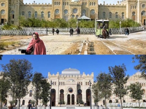 140 yaşlı "Tiflis" vağzalının qarşısındakı meydan füsunkar görünüşdə