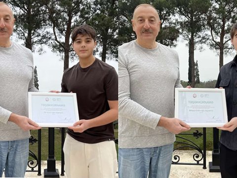 Prezident nəvələrinə &ldquo;Təşəkkürnamə&rdquo; verdi&nbsp;- FOTO