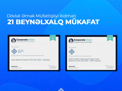 Dövlət Əmək Müfəttişliyi Xidməti 21 beynəlxalq mükafata layiq görülüb