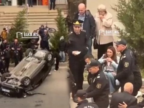 Qadın sürücü avtomobili aşırdı - VİDEO