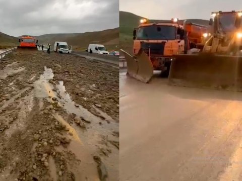 Güclü yağışa görə bu yolda problem yarandı
