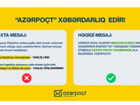 Vətəndaşlara &ldquo;Azərpoçt&rdquo;un adından saxta mesajlar göndərilir