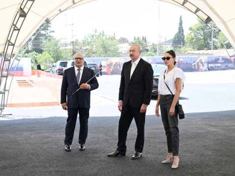 Prezident və birinci xanım təməlqoyma mərasimində... - FOTOLAR