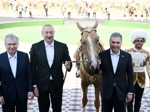 İlham Əliyevə “Axaltəkə” atı hədiyyə edildi - VİDEO