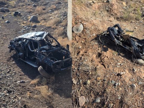 4 polisin həlak olduğu qəza yerindən FOTOLAR