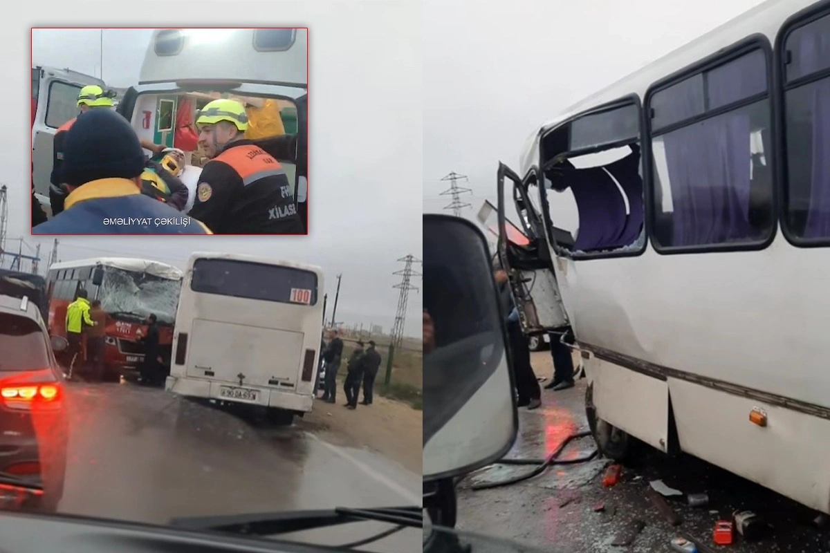Bakıda avtobuslar toqquşub - Sıxılı vəziyyətdə qalan sürücü xilas edilib