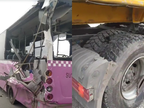 Avtobusla yük maşını toqquşdu - Ölən var