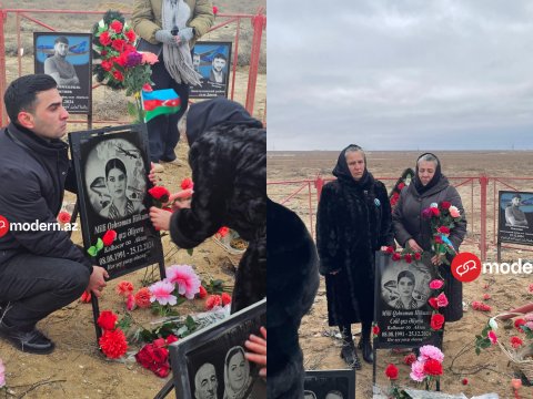 Milli Qəhrəmanların ailələri Aktauda qəza yerində - GÖRÜNTÜLƏR