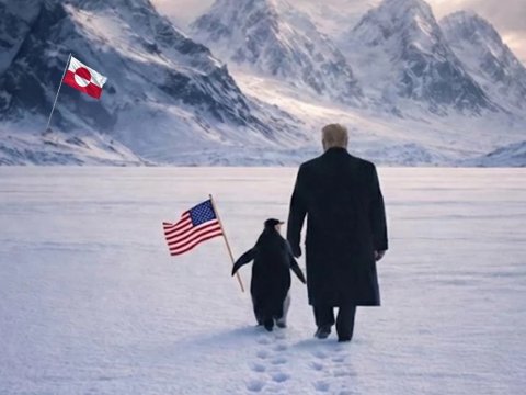 Tramp pinqvinlə əl-ələ&nbsp;Qrenlandiyada