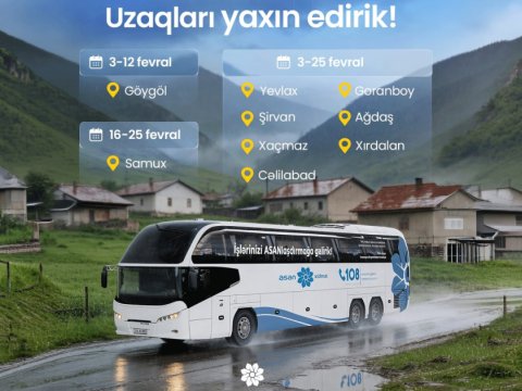 Fevralda vətəndaşlara səyyar xidmət göstəriləcək ÜNVANLAR