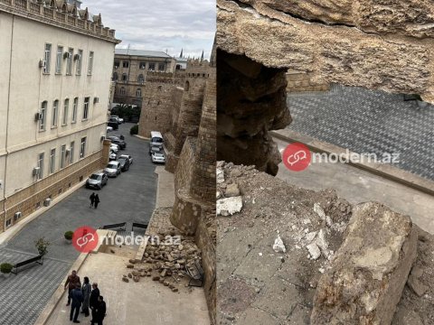 "İçərişəhər"də qala divarının bir hissəsi&nbsp;çöküb - GÖRÜNTÜLƏR