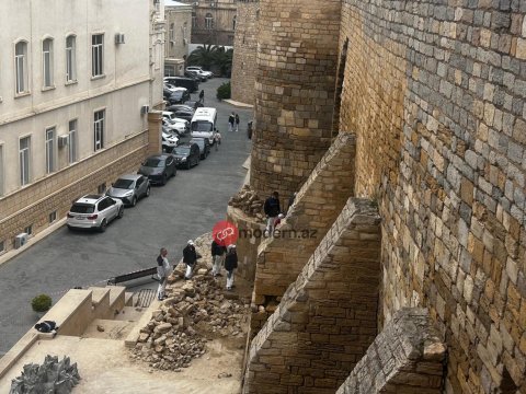 "İçərişəhər"də qala divarının bərpasına başlanılıb - GÖRÜNTÜ