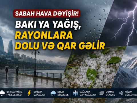 Rayonlarda dolu, dağlara qar yağacaq - sabahın hava