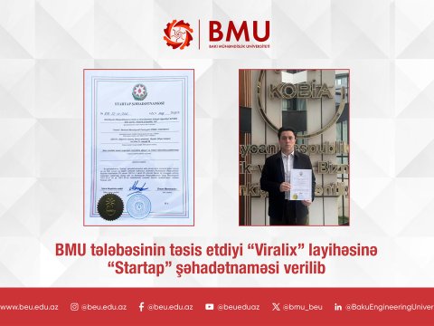 BMU tələbəsinin layihəsinə &ldquo;Startap&rdquo; şəhadətnaməsi verilib