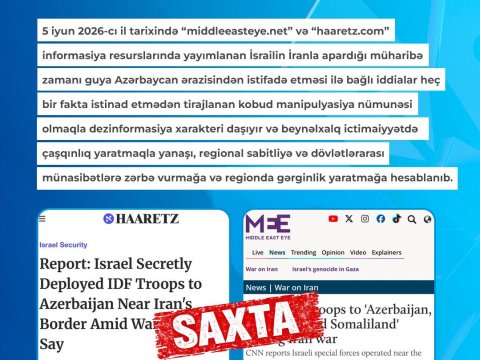 MEDİA: Azərbaycan ərazisinin İsrail-İran müharibəsində istifadə olunması dezinformasiyadır