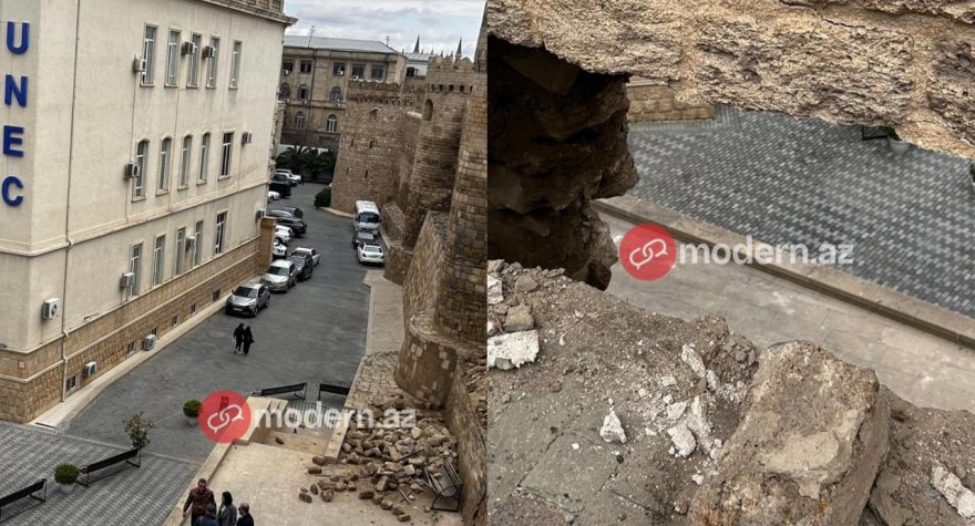 "İçərişəhər"də qala divarının bir hissəsi&nbsp;çöküb - GÖRÜNTÜLƏR