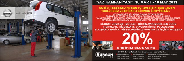 “NISSAN SERVİS” mərkəzlərində yaz kampaniyası   ® 