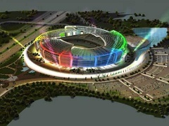 Yeni stadionun rəmzi qapısına ilk topu İlham Əliyevin oğlu vurub 