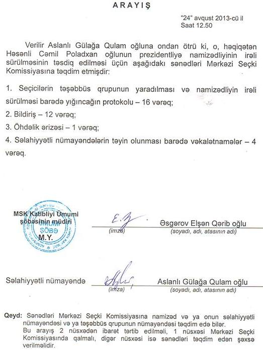 MSK Cəmil Həsənlinin sənədlərini qəbul etdi - FOTO
