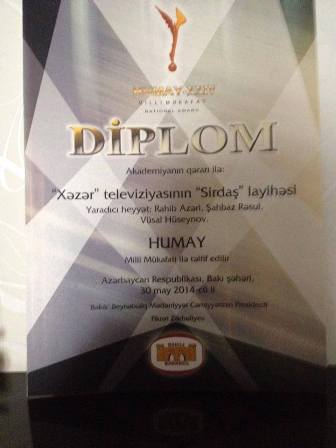 Rahib Azərinin “Sirdaş” telelayihəsi “Humay” mükafatı ALIB 