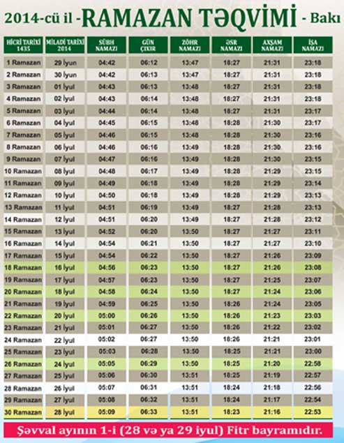 Ramazan ayı başladı - TƏQVİM