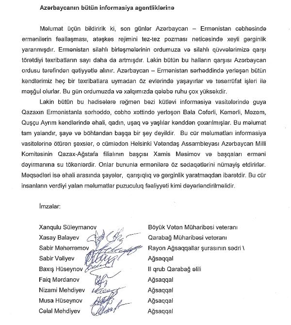 Qazax ağsaqqalları və veteranları mətbuata MÜRACİƏT etdilər: "Şayiə yaymayın!" 