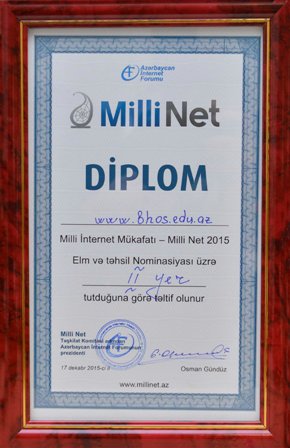 Bakı Ali Neft Məktəbi “Milli Net 2015”də mükafatçı oldu
