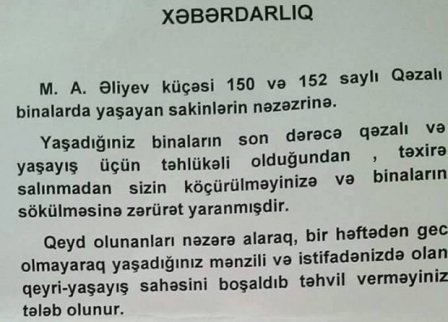 Yasamalda iki bina təcili sökülür 