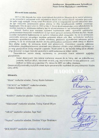 ”Batırıq” - İri mağaza sahibləri nazirə səsləndi 