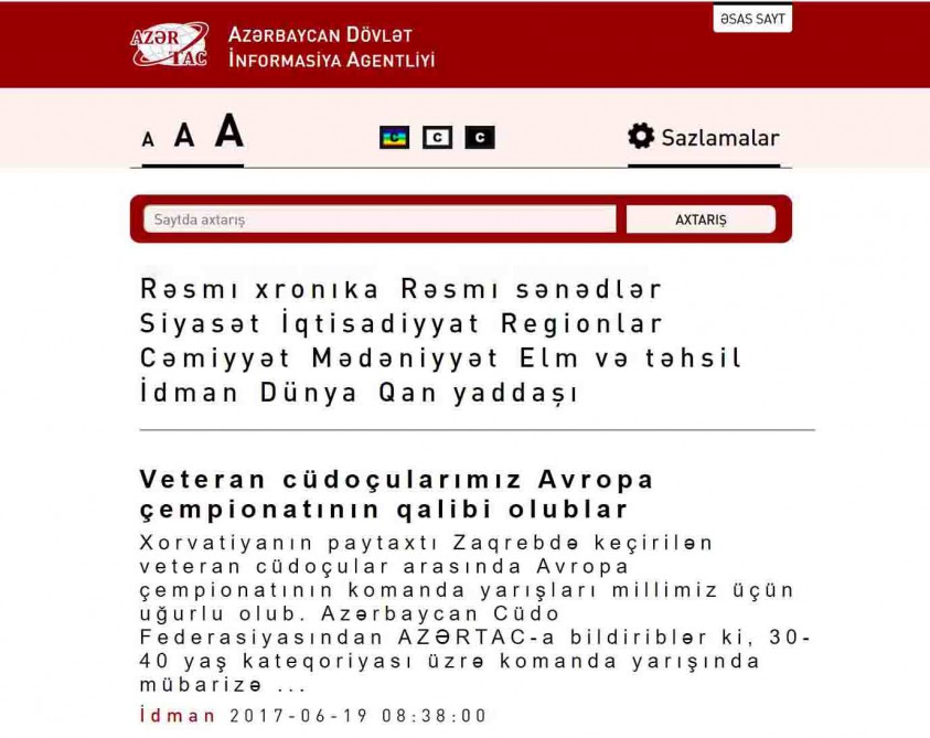 AZƏRTAC zəif görənlər üçün sayt versiyası istifadəyə verdi