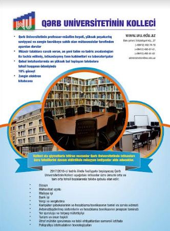 Kollecə qəbul olunmaq istəyənlərin nəzərinə:  Qərb Universitetinin orta ixtisas təhsili pilləsinə qəbul aparılır 