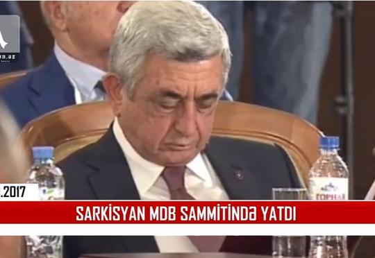Sarkisyan MDB Dövlət Başçıları Şurasının iclasında yatdı - Video