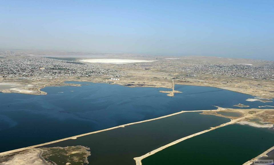 Böyük Şor gölü üzərindən yeni avtomobil yolu çəkilir - FOTOLAR