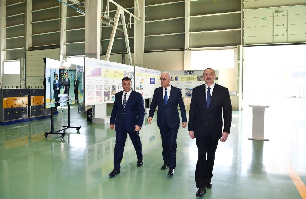 İlham Əliyev yüksəkgərginlikli avadanlıqlar zavodunun açılışında 