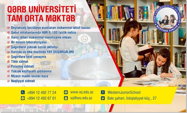 Qərb Universitetinin tam orta məktəbindən 100 % nəticə