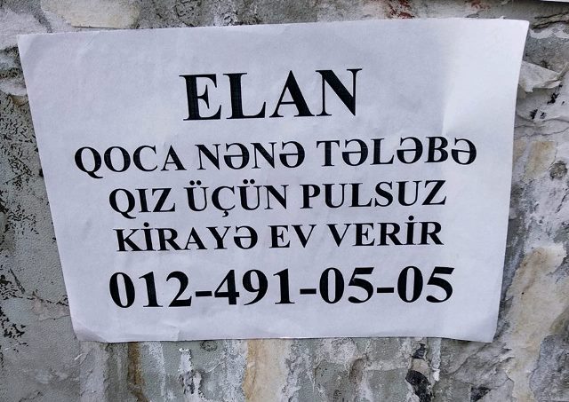 Şuşalı nənə &ouml;z&uuml;nə hayan axtarır - &ldquo;Bir qız gəlsin pulsuz qalsın evimdə&rdquo; -&nbsp;Kirayə ELANI